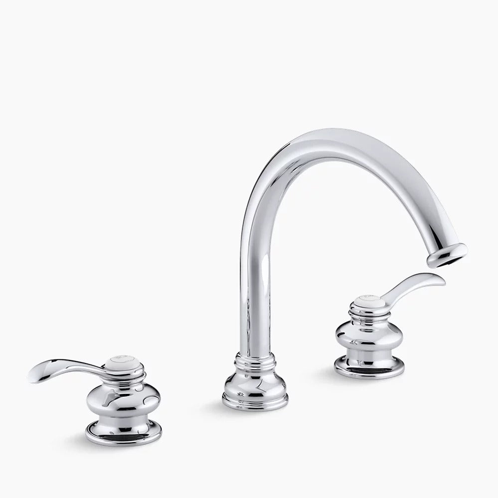 Kohler Fairfax® deck-mount bath faucet trim with lever handles and traditional 8-7/8" non-diverter slip-fit spout, valve not included K-T12885-4