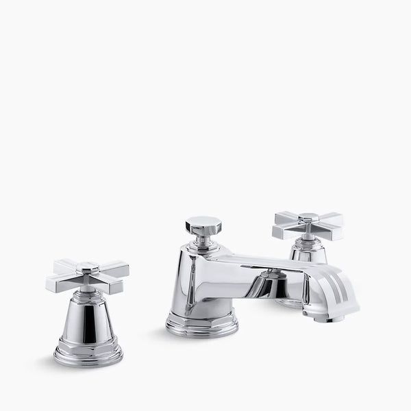 Kohler Pinstripe® deck-mount bath faucet trim for high-flow valve with cross handles, valve not included K-T13140-3B