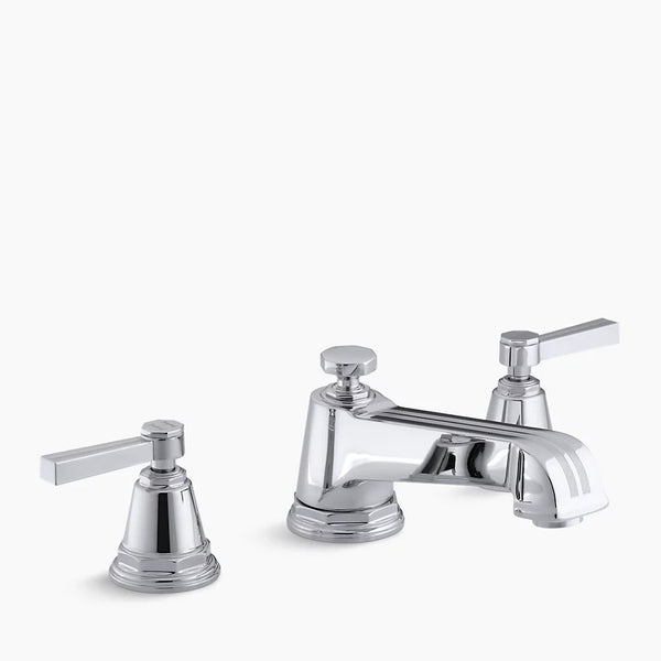 Kohler Pinstripe® deck-mount bath faucet trim for high-flow valve with lever handles, valve not included K-T13140-4B-CP