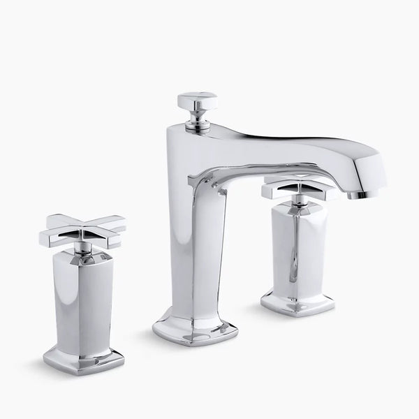 Kohler Margaux® deck-mount bath faucet trim for high-flow valve with diverter spout and cross handles, valve not included  K-T16236-3-CP