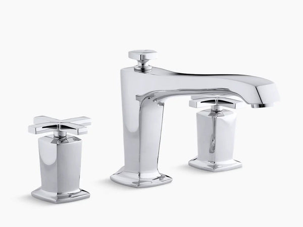 Kohler Margaux® deck-mount bath faucet trim for high-flow valve with non-diverter spout and cross handles, valve not included K-T16237-3
