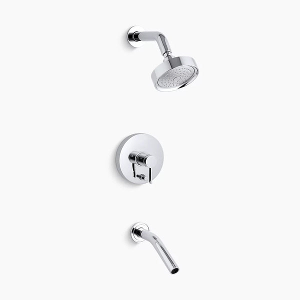 Kohler Stillness® Rite-Temp® pressure-balancing bath and shower faucet trim with lever handle, valve not included K-T948-4-CP