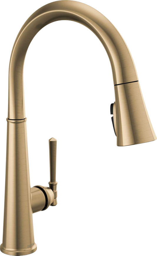 DELTA 9182-CZ-PR-DST Emmeline ShieldSpray Kitchen Faucet 1L Pull-Down, Without Soap Dispenser Lumicoat Champagne Bronze