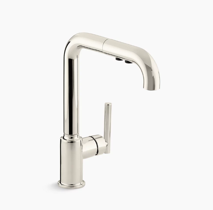 Kohler K-7505-SN Purist Single Hole Kitchen Faucet with 8" Pullout Spout  - Vibrant Polished Nickel