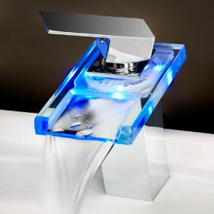 LED Chrome Bathroom Faucet - Temperature Sensitive Single Handle Centerset