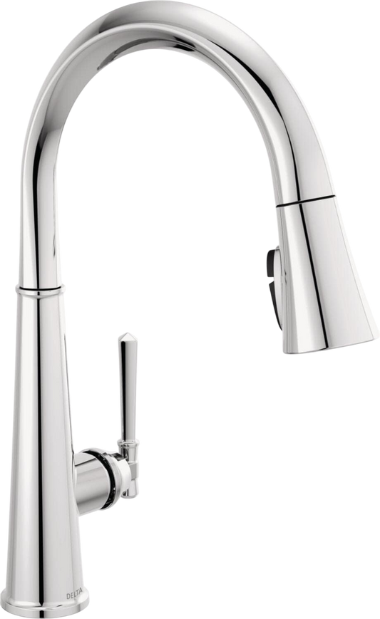 DELTA 9182-PR-DST Emmeline ShieldSpray Kitchen Faucet 1L Pull-Down Without Soap Dispenser, Lumicoat Chrome